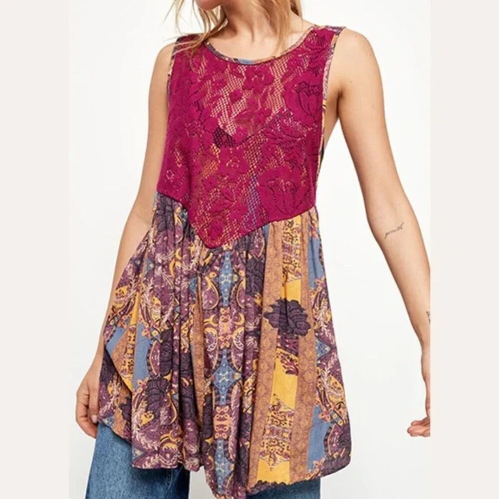Free People XS Intimately Count Me In Trapeze Tunic Bohemian Hippie Oversized